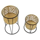 Vaso oro Nero set 2 Vasi, Portavasi Rimovibili Colore Struttura Nero, Diametro Vaso Grande: 20, Vaso Piccolo: 18 cm - Ilul
