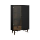 Vetrina 2 ante 101x40x161h cm nera e noce - Mora
