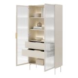 Vetrina Beige Cashmere Trasparente 4 Ripiani 2 Cassetti 92x39x195h cm, 2 Ante - Lafafasa