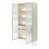 Vetrina Beige Cashmere Trasparente 4 Ripiani 2 Cassetti 92x39x195h cm, 2 Ante - Lafafasa