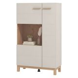 Vetrina Beige Marrone Rovere Nodi 2 Ripiani Apertura Battente 77x35x127.5h cm, 2 Ante - Mezzago