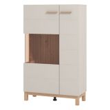 Vetrina Beige Marrone Rovere Nodi 2 Ripiani Apertura Battente 77x35x127.5h cm, 2 Ante - Mezzago