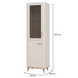 Vetrina Beige Marrone Rovere Nodi 4 Ripiani Apertura Battente 58x40x193h cm, 2 Ante - Sparso