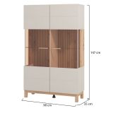 Vetrina Beige Marrone Rovere Nodi 6 Ripiani Apertura Battente 90x35x146.5h cm, 2 Ante - Talla