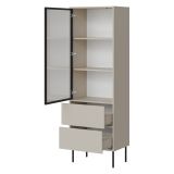 Vetrina Beige Nero 2 Ripiani 2 Cassetti 60x40x185h cm, Un'anta - Zanica