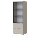Vetrina Beige Nero 2 Ripiani 2 Cassetti 60x40x185h cm, Un'anta - Zanica
