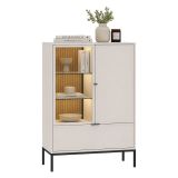 Vetrina Beige Nero 3 Ripiani un Cassetto 76x40x116h cm, 2 Ante - Lolamaha