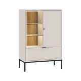 Vetrina Beige Nero 3 Ripiani un Cassetto 76x40x116h cm, 2 Ante - Lolamaha