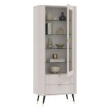 Vetrina Beige Nero 4 Ripiani 2 Cassetti 78x40x192h cm, Un'anta - Lokapami