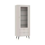 Vetrina Beige Nero 4 Ripiani 2 Cassetti 78x40x192h cm, Un'anta - Lokapami