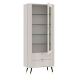 Vetrina Beige Nero 4 Ripiani 2 Cassetti 78x40x192h cm, Un'anta - Lokapami