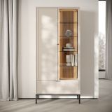 Vetrina Beige Nero 7 Ripiani un Cassetto 76x40x184h cm, 2 Ante - Lolera