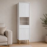 Vetrina Bianco 3 Ripiani Un'anta 47x40x193h cm, Ripiano in Vetro, Anta Reversibile - Lenagaba