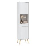 Vetrina Bianco 3 Ripiani Un'anta 47x40x193h cm, Ripiano in Vetro, Anta Reversibile - Lenagaba