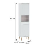 Vetrina Bianco 3 Ripiani Un'anta 47x40x193h cm, Ripiano in Vetro, Anta Reversibile - Lenagaba