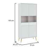 Vetrina Bianco 6 Ripiani 2 Ante 91x40x193h cm, 2 Riapiani in Vetro - Lenega