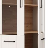 Vetrina Bianco Crema Marrone Rovere Nodi 4 Ripiani 2 Ante 79x36x191h cm, con Piedini, Anta Dettaglio Vetro - Tadas