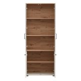Vetrina Bianco Crema Marrone Rovere Nodi 4 Ripiani 2 Ante 79x36x191h cm, con Piedini, Anta Dettaglio Vetro - Tadas