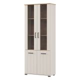 Vetrina Bianco Crema Marrone Rovere Nodi 4 Ripiani 2 Ante 79x36x191h cm, con Piedini, Anta Dettaglio Vetro - Tadas