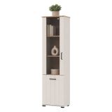 Vetrina Bianco Crema Marrone Rovere Nodi 4 Ripiani Un'anta 50x36x191h cm, con Piedini, Anta Dettaglio Vetro - Entrac