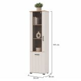 Vetrina Bianco Crema Marrone Rovere Nodi 4 Ripiani Un'anta 50x36x191h cm, con Piedini, Anta Dettaglio Vetro - Entrac