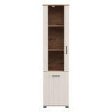 Vetrina Bianco Crema Marrone Rovere Nodi 4 Ripiani Un'anta 50x36x191h cm, con Piedini, Anta Dettaglio Vetro - Entrac
