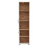 Vetrina Bianco Crema Marrone Rovere Nodi 4 Ripiani Un'anta 50x36x191h cm, con Piedini, Anta Dettaglio Vetro - Entrac