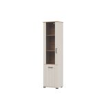 Vetrina Bianco Crema Marrone Rovere Nodi 4 Ripiani Un'anta 50x36x191h cm, con Piedini, Anta Dettaglio Vetro - Entrac