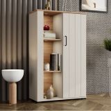 Vetrina Bianco Crema Marrone Rovere Nodi 4 Ripiani Un'anta 79x36x127h cm, 6 Vani - Farra