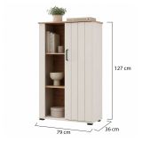 Vetrina Bianco Crema Marrone Rovere Nodi 4 Ripiani Un'anta 79x36x127h cm, 6 Vani - Farra