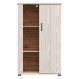 Vetrina Bianco Crema Marrone Rovere Nodi 4 Ripiani Un'anta 79x36x127h cm, 6 Vani - Farra