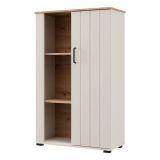 Vetrina Bianco Crema Marrone Rovere Nodi 4 Ripiani Un'anta 79x36x127h cm, 6 Vani - Farra
