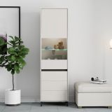 Vetrina Bianco Crema Nero 4 Ripiani 2 Ante 55x40x193h cm, con Piedini, Anta e Ripiano Dettaglio Vetro - Ovodda