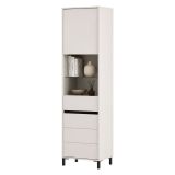 Vetrina Bianco Crema Nero 4 Ripiani 2 Ante 55x40x193h cm, con Piedini, Anta e Ripiano Dettaglio Vetro - Ovodda