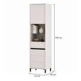 Vetrina Bianco Crema Nero 4 Ripiani 2 Ante 55x40x193h cm, con Piedini, Anta e Ripiano Dettaglio Vetro - Ovodda
