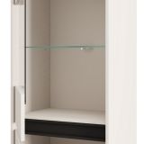 Vetrina Bianco Crema Nero 4 Ripiani 2 Ante 55x40x193h cm, con Piedini, Anta e Ripiano Dettaglio Vetro - Ovodda
