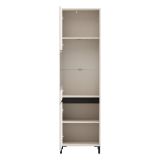 Vetrina Bianco Crema Nero 4 Ripiani 2 Ante 55x40x193h cm, con Piedini, Anta e Ripiano Dettaglio Vetro - Ovodda