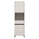 Vetrina Bianco Crema Nero 4 Ripiani 2 Ante 55x40x193h cm, con Piedini, Anta e Ripiano Dettaglio Vetro - Ovodda