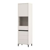 Vetrina Bianco Crema Nero 4 Ripiani 2 Ante 55x40x193h cm, con Piedini, Anta e Ripiano Dettaglio Vetro - Ovodda