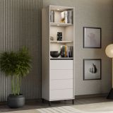 Vetrina Bianco Crema Nero 4 Ripiani Apertura Battente 55x40x193h cm, Un'anta - Calto
