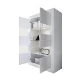 Vetrina Bianco Lucido 3 Ripiani Apertura con Maniglia 101.4x42x161.2h cm, 2 Ante - Suzzara