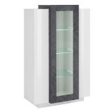 Vetrina Bianco Lucido Grigio Ardesia 7 Ripiani 3 Ante 80x38x121h cm, 10 Vani Made in Italy - Ablaze