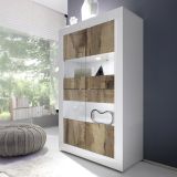 Vetrina Bianco Lucido Marrone Pero 2 Ante Colore Struttura Marrone 101.4x42x161.2h cm, Colore Ripiano Bianco - Suzzara