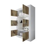 Vetrina Bianco Lucido Marrone Pero 2 Ante Colore Struttura Marrone 101.4x42x161.2h cm, Colore Ripiano Bianco - Suzzara