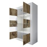 Vetrina Bianco Lucido Marrone Pero 2 Ante Colore Struttura Marrone 101.4x42x161.2h cm, Colore Ripiano Bianco - Suzzara