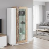 Vetrina Bianco Lucido Marrone Pero 7 Ripiani 3 Ante 80x38x121h cm, 10 Vani Made in Italy - Ablaze