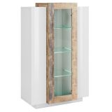 Vetrina Bianco Lucido Marrone Pero 7 Ripiani 3 Ante 80x38x121h cm, 10 Vani Made in Italy - Ablaze