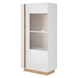 Vetrina Bianco Lucido Marrone Rovere 2 Ripiani Un'anta 72x40x154h cm, - Kato