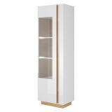 Vetrina Bianco Lucido Marrone Rovere 3 Ripiani Un'anta 60x40x194h cm, - Katito