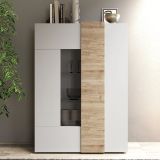 Vetrina Bianco Lucido Marrone Rovere 8 Ripiani 2 Ante 121x44x169h cm, Apertura Standard - Gorizia